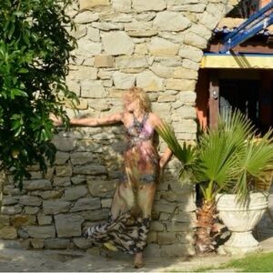 Bohemian Style Maxi Dress with Gold Sandals